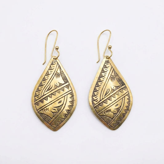 Bohemia Design Hand-Etched Brass Berber Teardrop Earrings