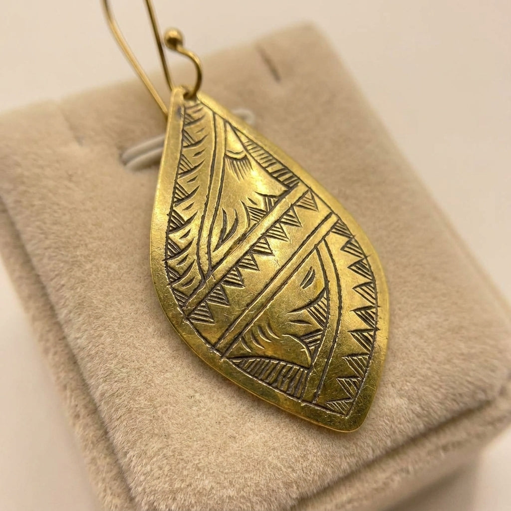 Bohemia Design Hand-Etched Brass Berber Teardrop Earrings