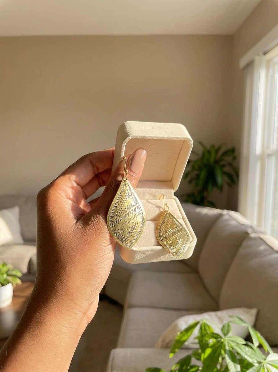 Bohemia Design Hand-Etched Brass Berber Teardrop Earrings