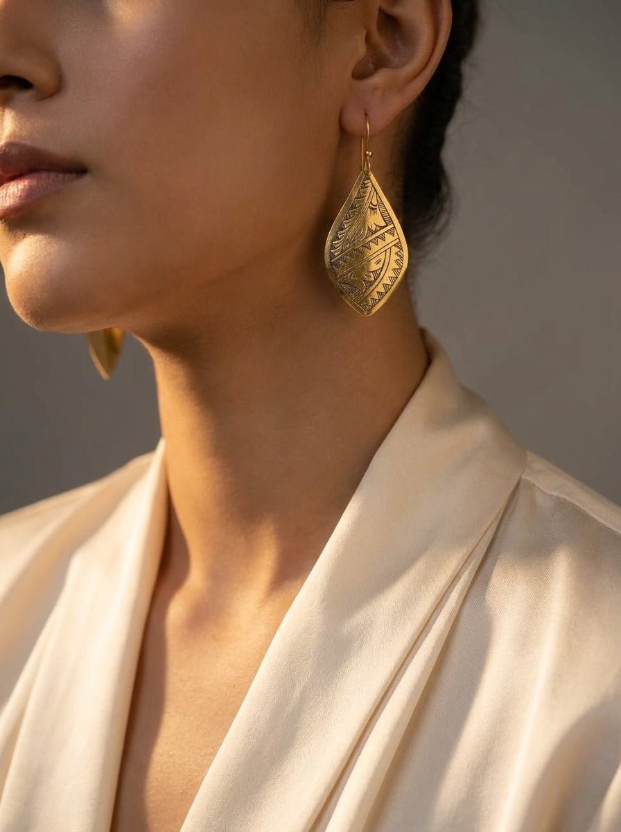 Bohemia Design Hand-Etched Brass Berber Teardrop Earrings