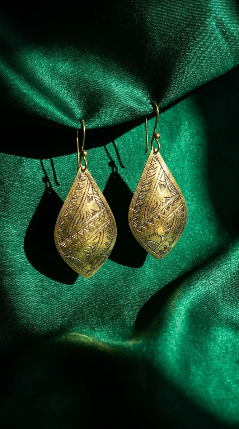 Bohemia Design Hand-Etched Brass Berber Teardrop Earrings