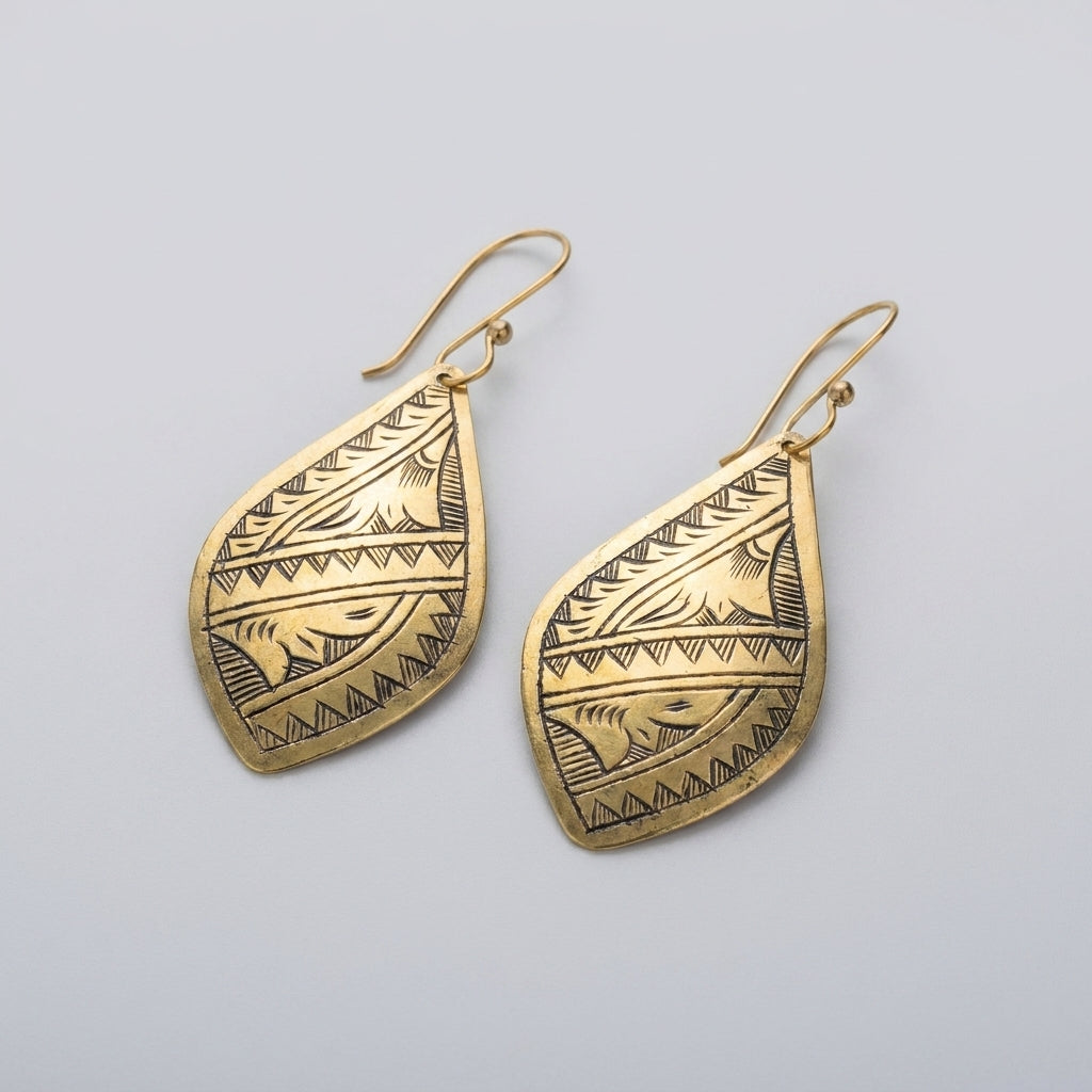 Bohemia Design Hand-Etched Brass Berber Teardrop Earrings