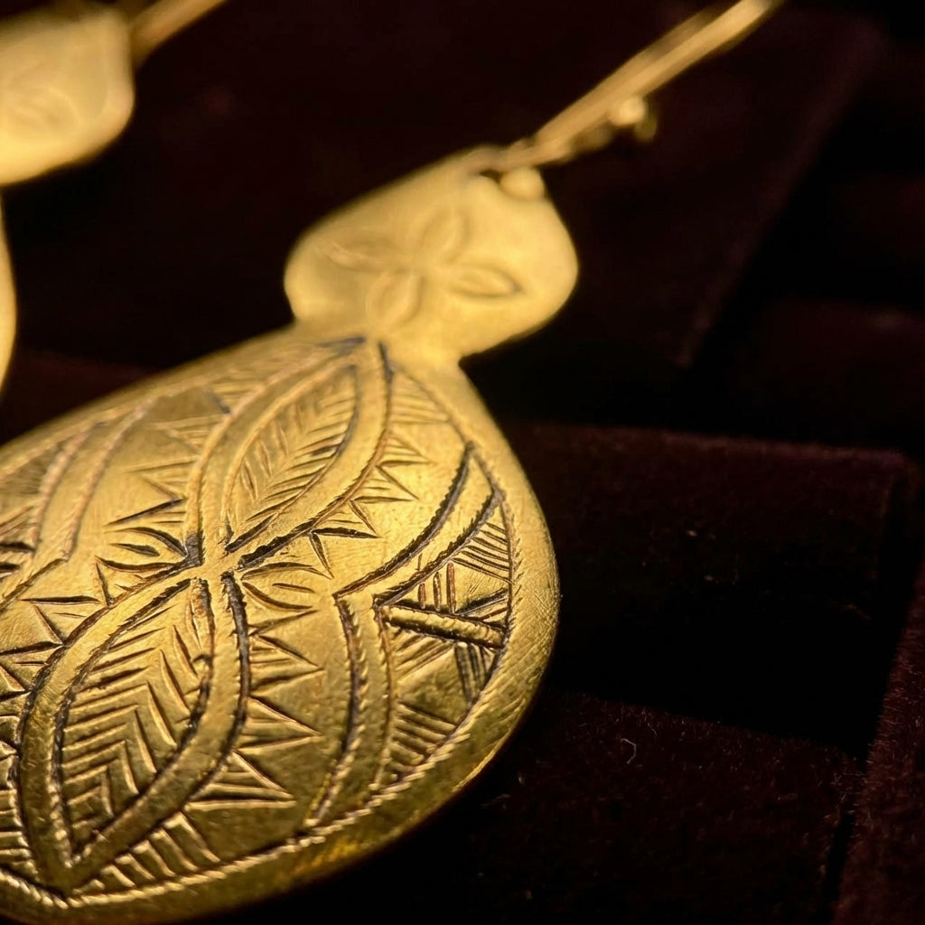 Bohemia Design Hand-Etched Gold Brass Double-Lobed Moroccan Earrings