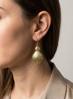 Bohemia Design Hand-Etched Gold Brass Double-Lobed Moroccan Earrings