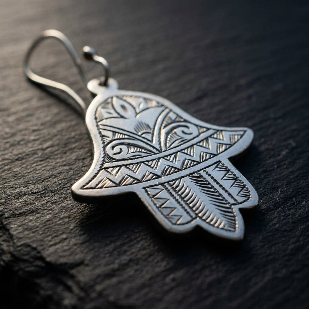 Hand-Engraved Silver Hamsa Earrings | Bohemia Design