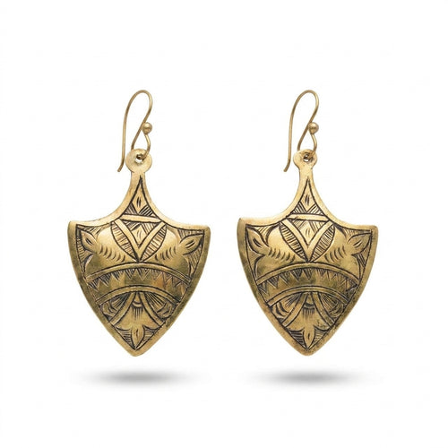 Hand-Engraved Gold Brass Shield Earrings | Berber Jewelry | Bohemia Design