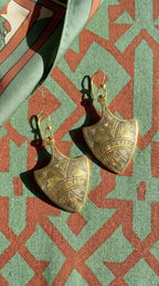 Hand-Engraved Gold Brass Shield Earrings | Berber Jewelry | Bohemia Design