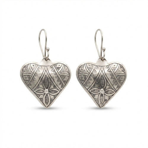 Antique Silver Heart Dangle Earrings | Bohemia Design