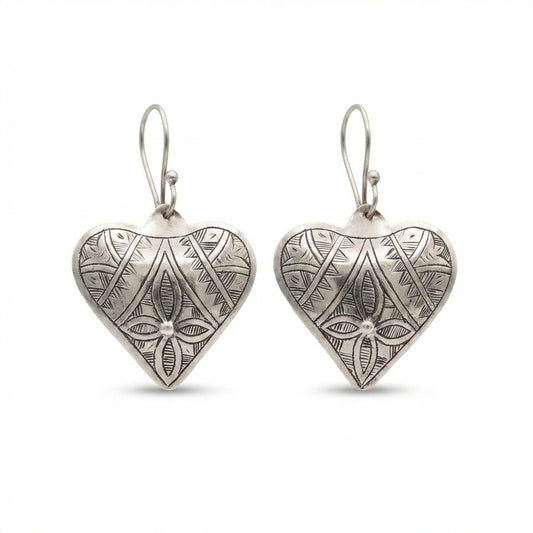 Antique Silver Heart Dangle Earrings | Bohemia Design