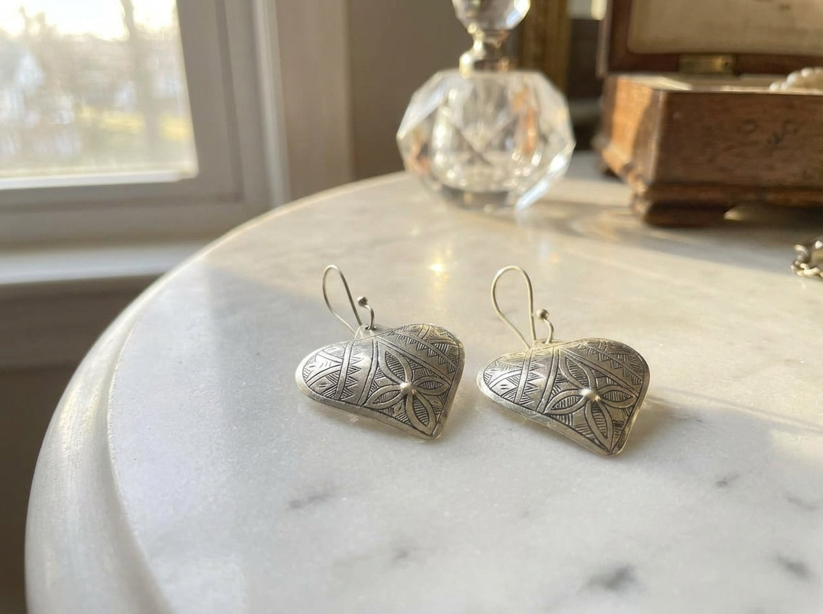 Antique Silver Heart Dangle Earrings | Bohemia Design