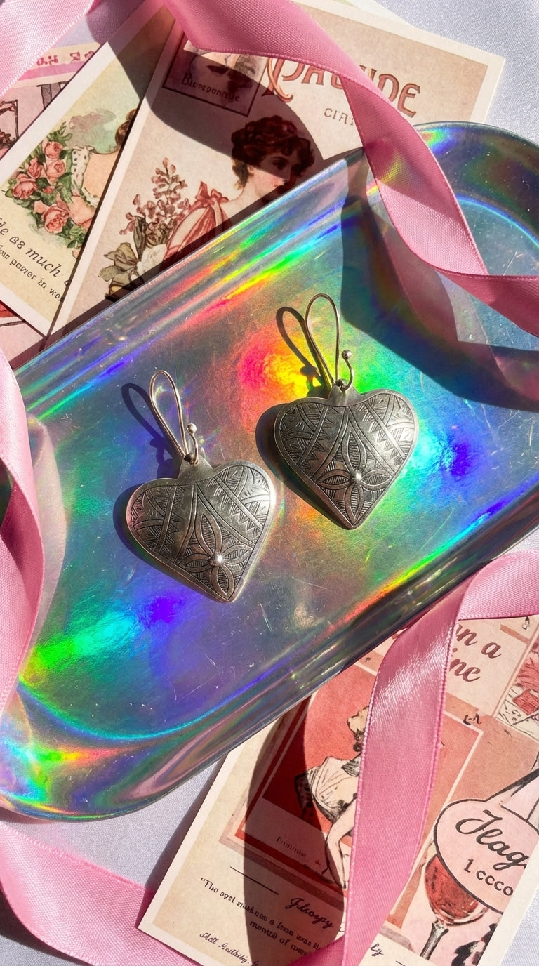 Antique Silver Heart Dangle Earrings | Bohemia Design