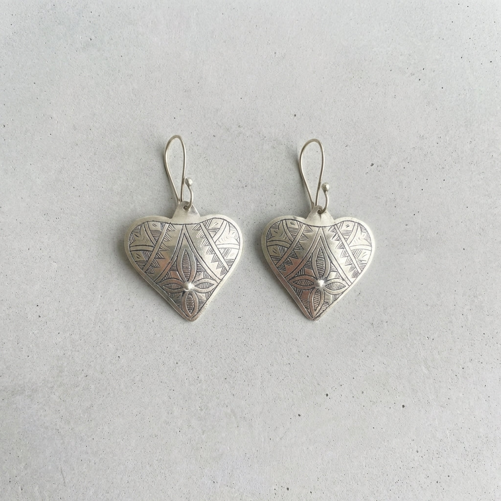 Antique Silver Heart Dangle Earrings | Bohemia Design