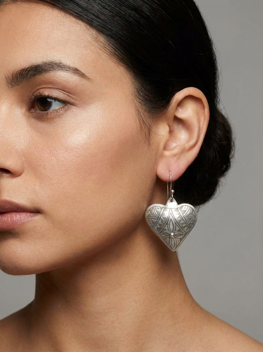 Antique Silver Heart Dangle Earrings | Bohemia Design