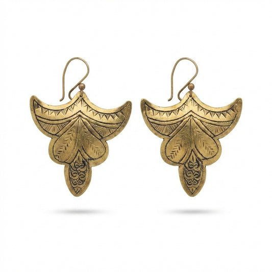 Hand-Etched Brass Winged Teardrop Earrings | Bohemia Design