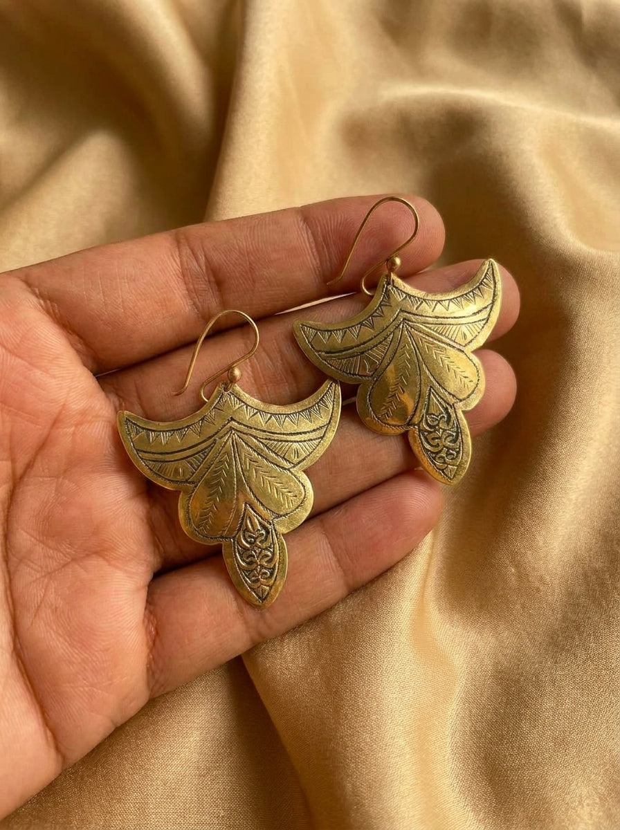 Hand-Etched Brass Winged Teardrop Earrings | Bohemia Design