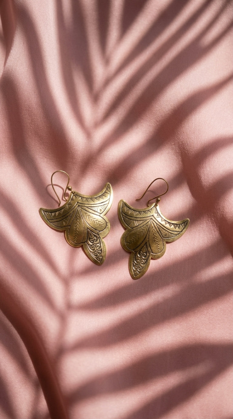 Hand-Etched Brass Winged Teardrop Earrings | Bohemia Design