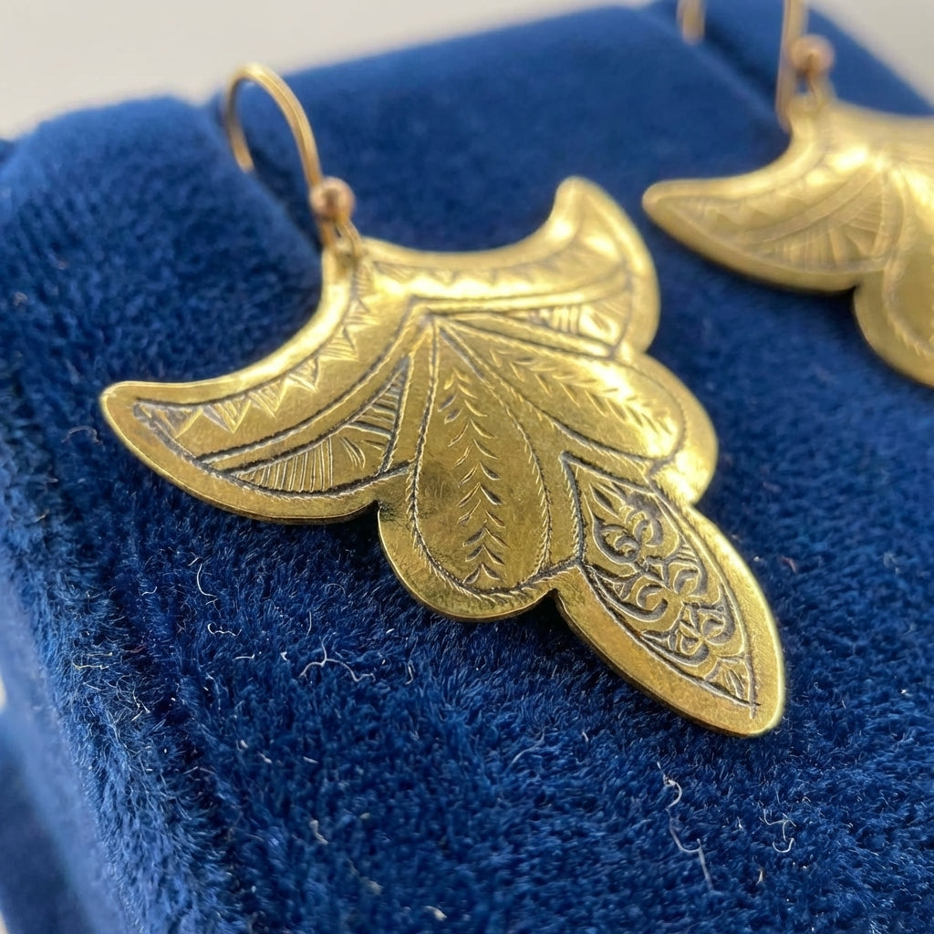 Hand-Etched Brass Winged Teardrop Earrings | Bohemia Design