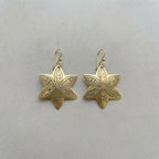Hand-Engraved Brass Star Earrings - Gold-Plated Leaf Motifs | Bohemia Design