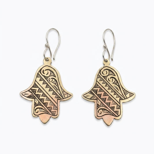 Silver Hand-Etched Hamsa Hand Earrings | Bohemia Design