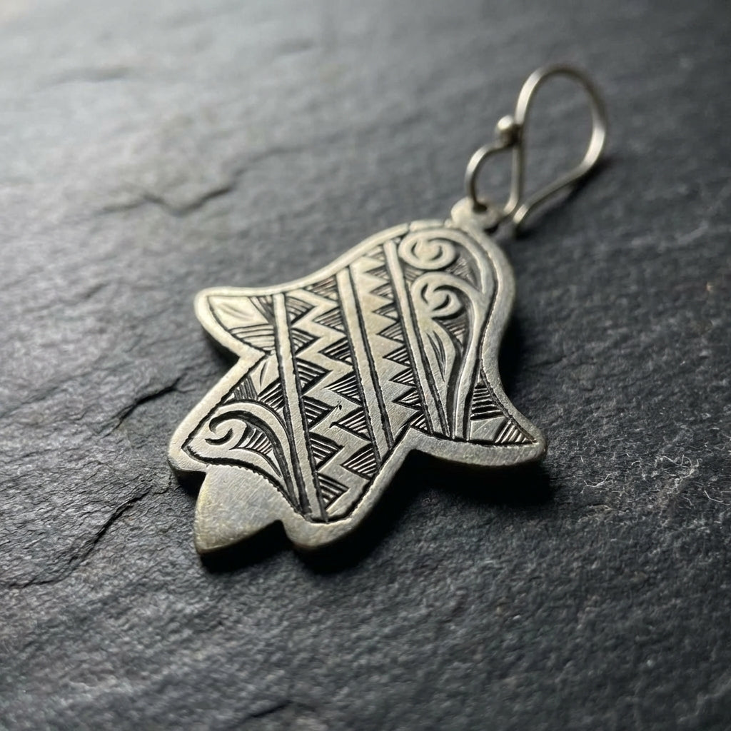 Silver Hand-Etched Hamsa Hand Earrings | Bohemia Design
