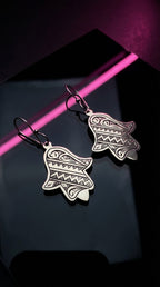 Silver Hand-Etched Hamsa Hand Earrings | Bohemia Design