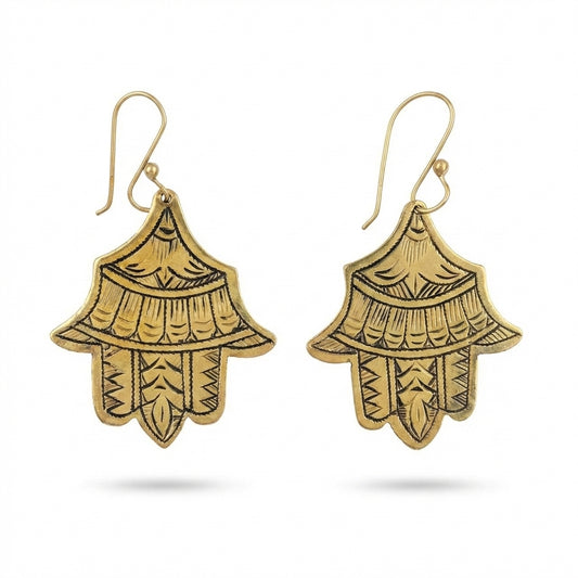 Hand-Etched Hamsa Hand Brass Earrings | Bohemia Design