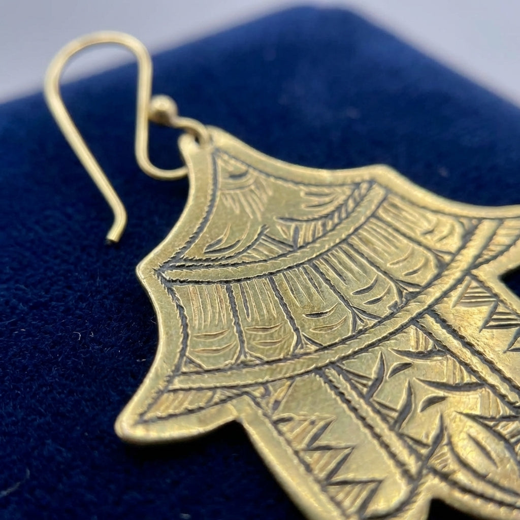 Hand-Etched Hamsa Hand Brass Earrings | Bohemia Design