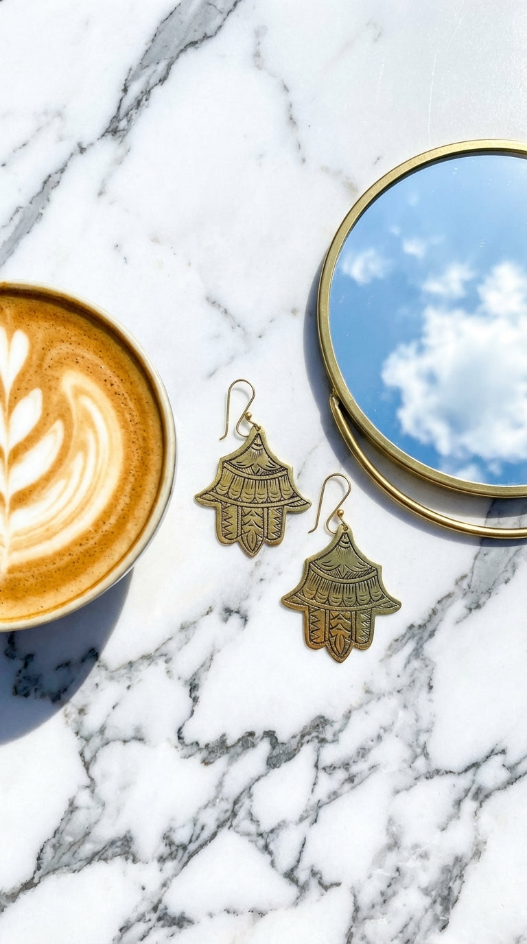 Hand-Etched Hamsa Hand Brass Earrings | Bohemia Design
