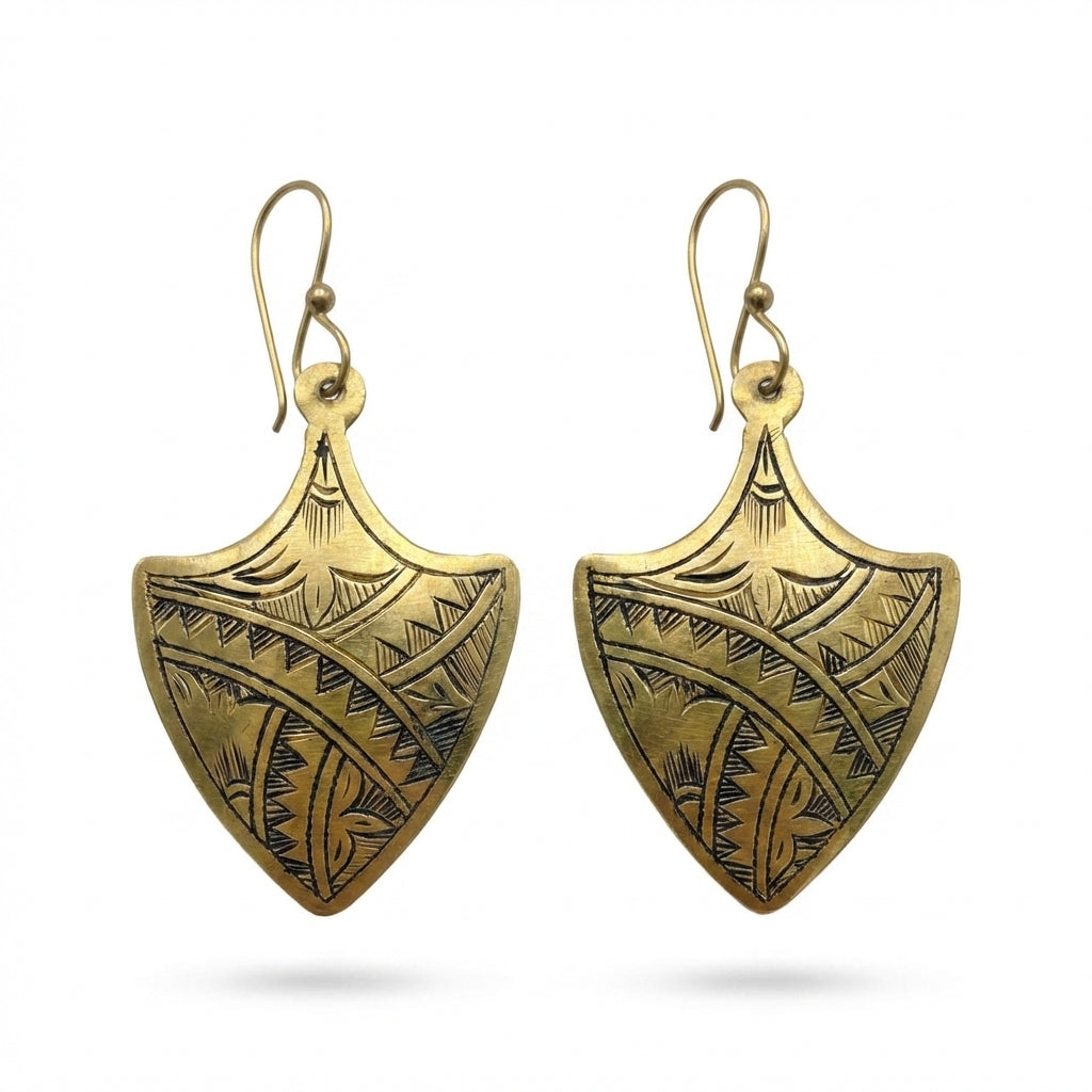 Hand-Etched Brass Shield Earrings | Bohemia Design