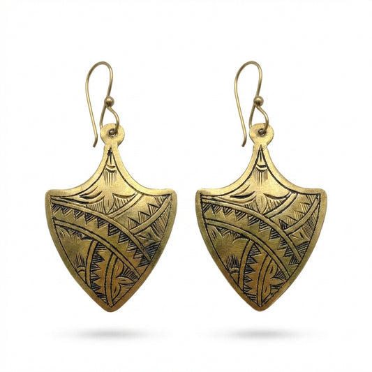 Hand-Etched Brass Shield Earrings | Bohemia Design