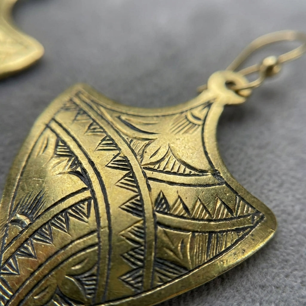 Hand-Etched Brass Shield Earrings | Bohemia Design