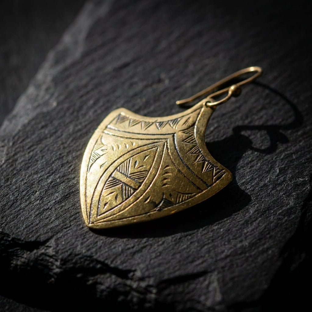 Hand-Engraved Moroccan Brass Shield Earrings | Bohemia Design