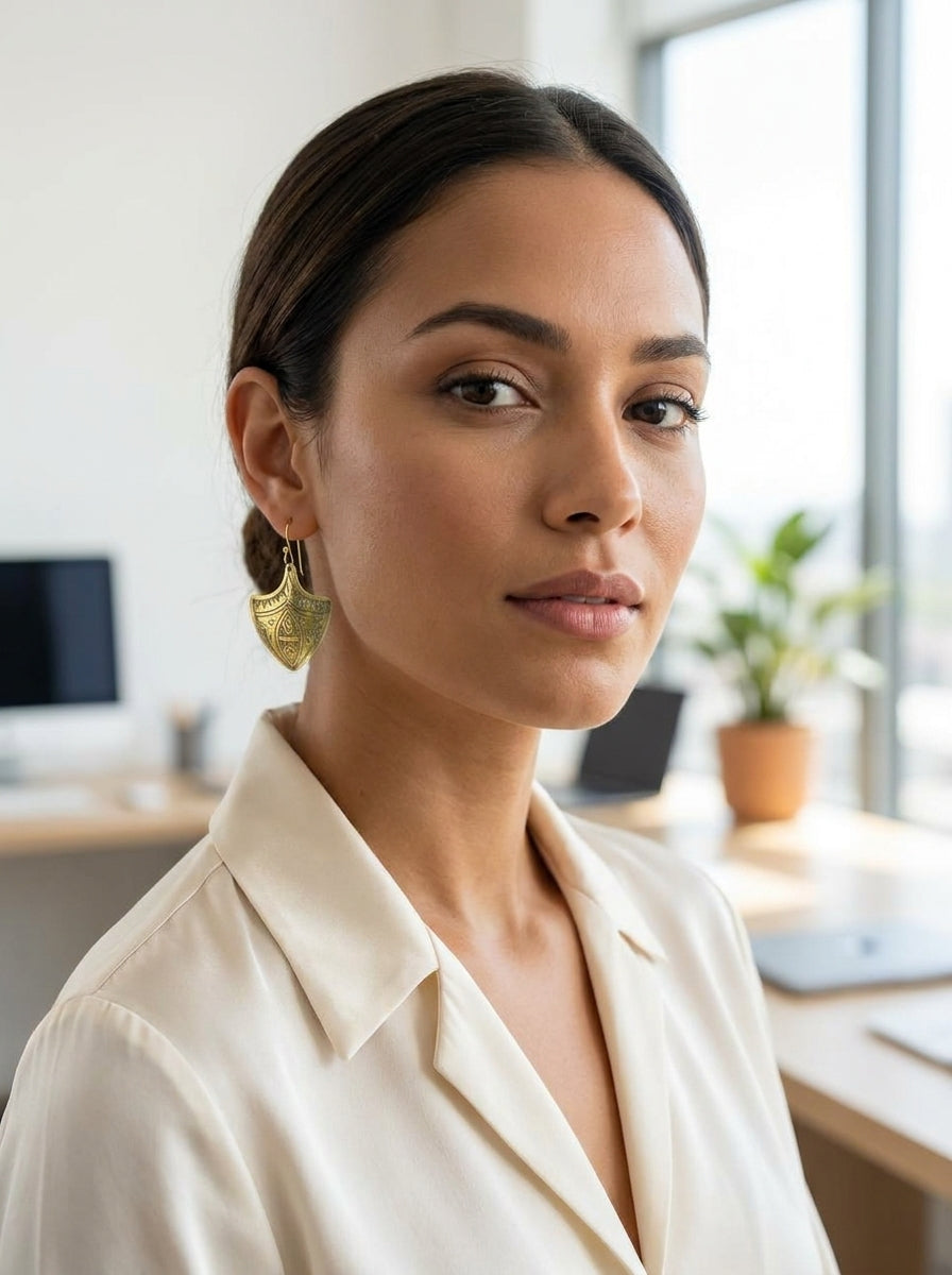 Hand-Engraved Moroccan Brass Shield Earrings | Bohemia Design