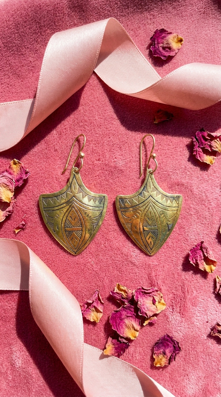 Hand-Engraved Moroccan Brass Shield Earrings | Bohemia Design