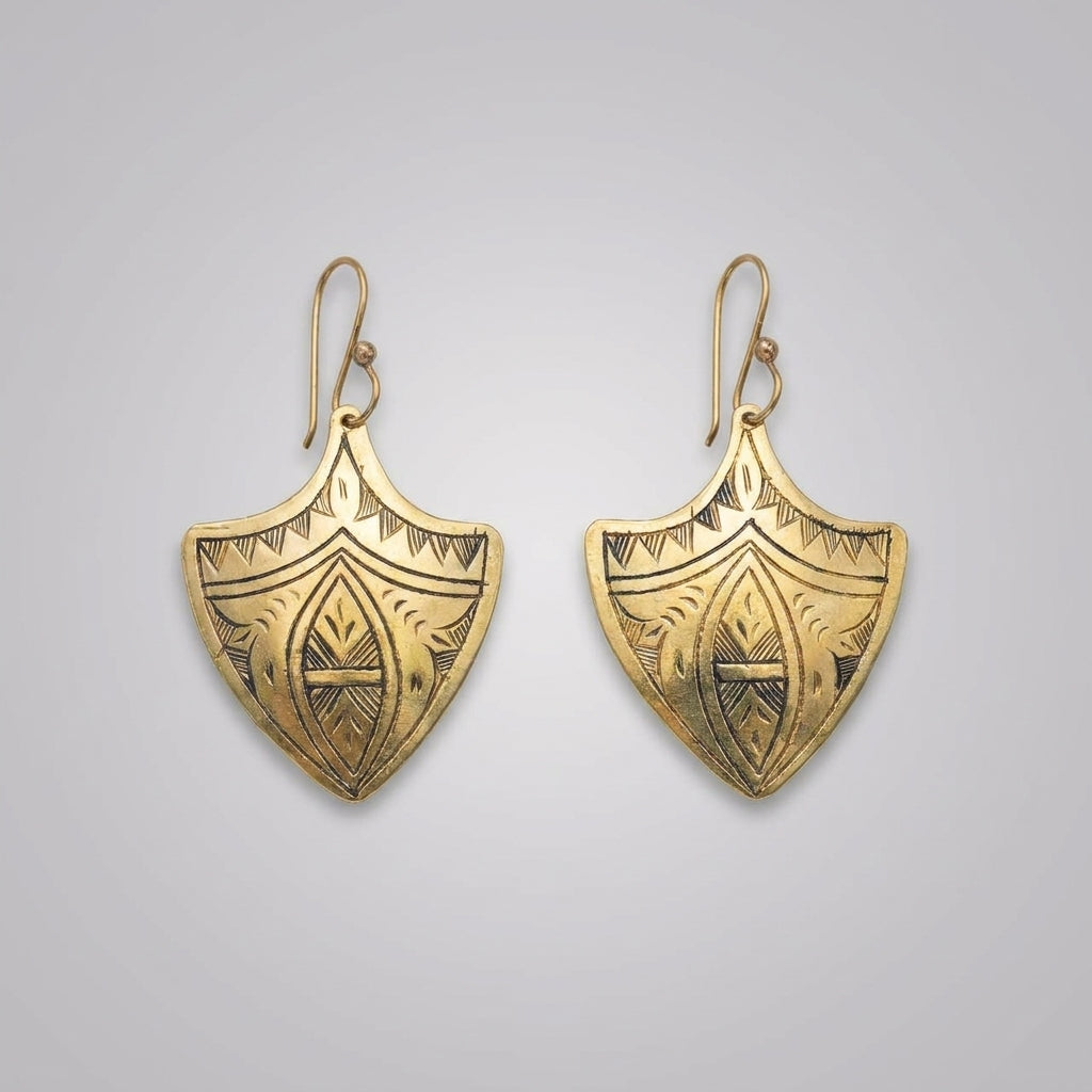Hand-Engraved Moroccan Brass Shield Earrings | Bohemia Design