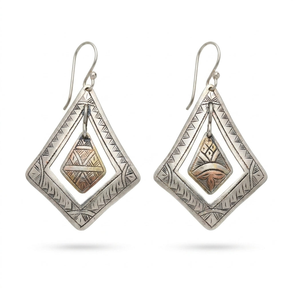 Hand-Engraved Moroccan Double Rhombus Earrings | Bohemia Design
