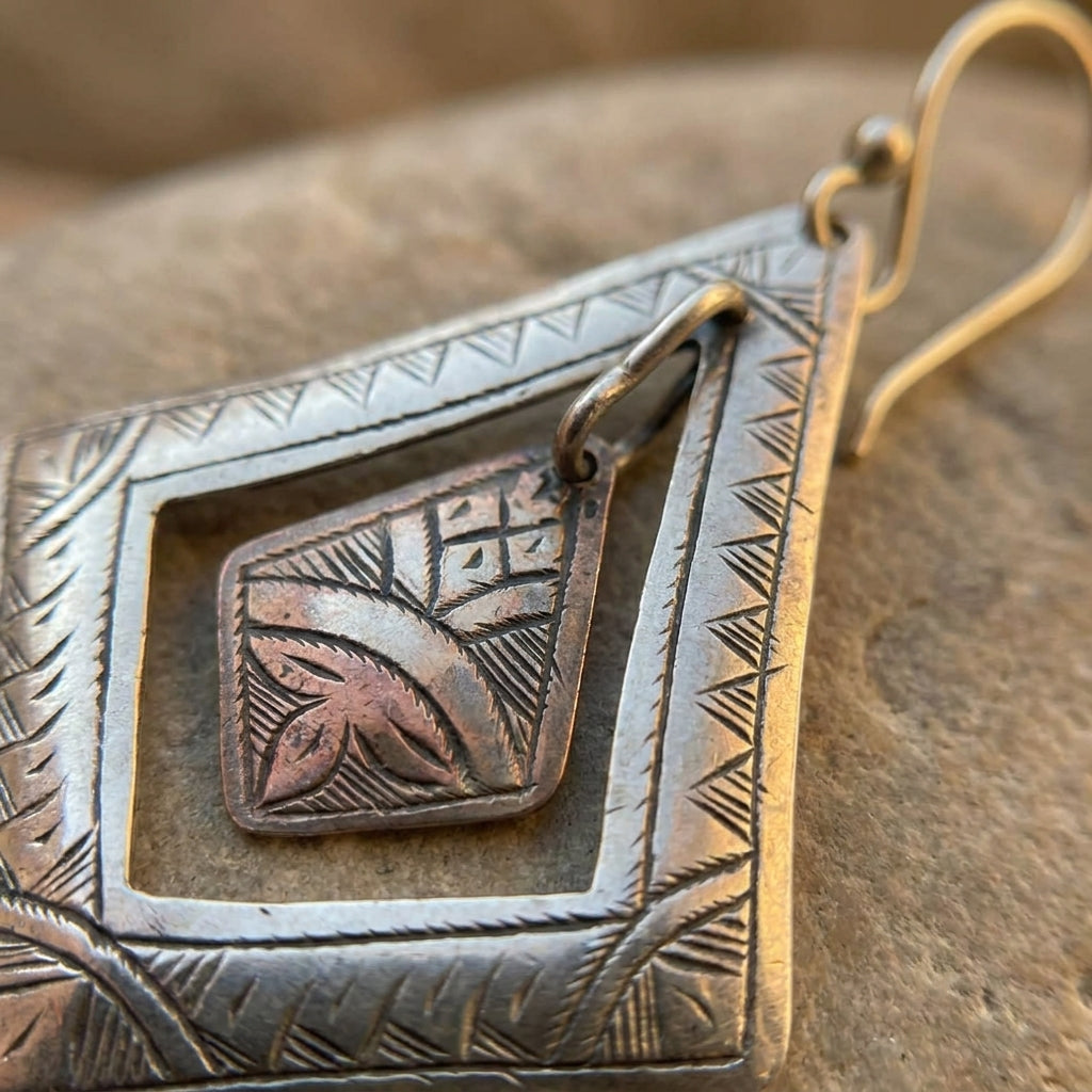 Hand-Engraved Moroccan Double Rhombus Earrings | Bohemia Design