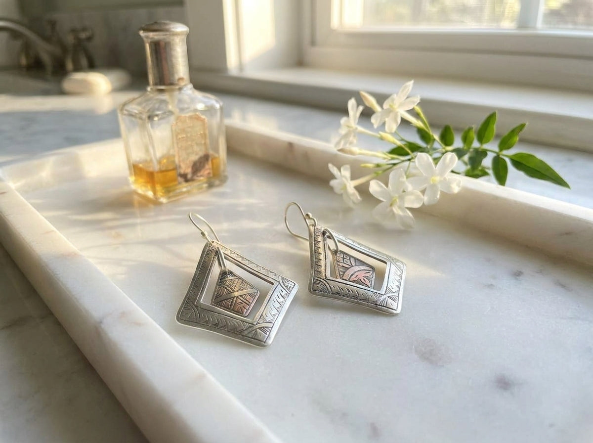 Hand-Engraved Moroccan Double Rhombus Earrings | Bohemia Design