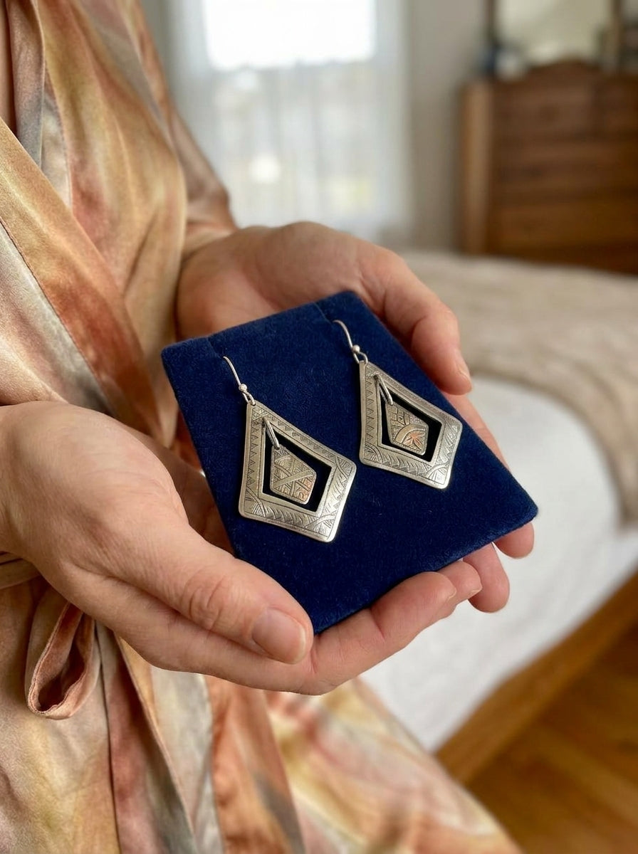 Hand-Engraved Moroccan Double Rhombus Earrings | Bohemia Design