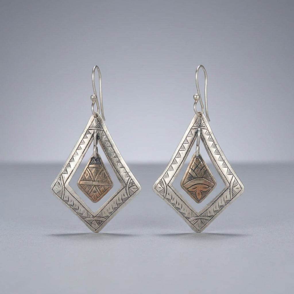 Hand-Engraved Moroccan Double Rhombus Earrings | Bohemia Design
