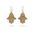 Bohemia Design Hand-Etched Brass Hamsa Earrings | Antique Gold