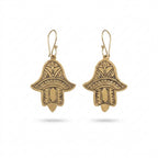 Bohemia Design Hand-Etched Brass Hamsa Earrings | Antique Gold