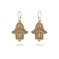 Bohemia Design Hand-Etched Brass Hamsa Earrings | Antique Gold