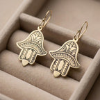 Bohemia Design Hand-Etched Brass Hamsa Earrings | Antique Gold