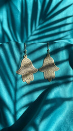 Bohemia Design Hand-Etched Brass Hamsa Earrings | Antique Gold