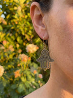 Bohemia Design Hand-Etched Brass Hamsa Earrings | Antique Gold