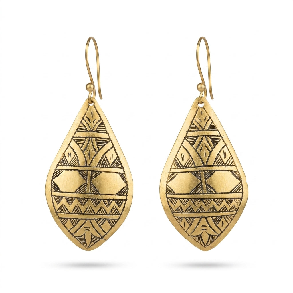 Hand-Etched Gold Berber Teardrop Earrings | Bohemia Design