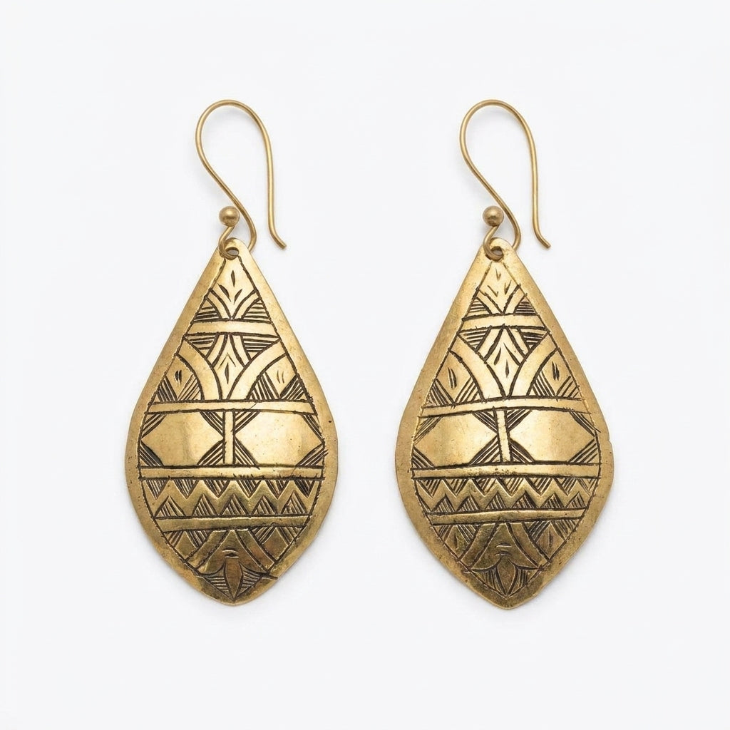 Hand-Etched Gold Berber Teardrop Earrings | Bohemia Design